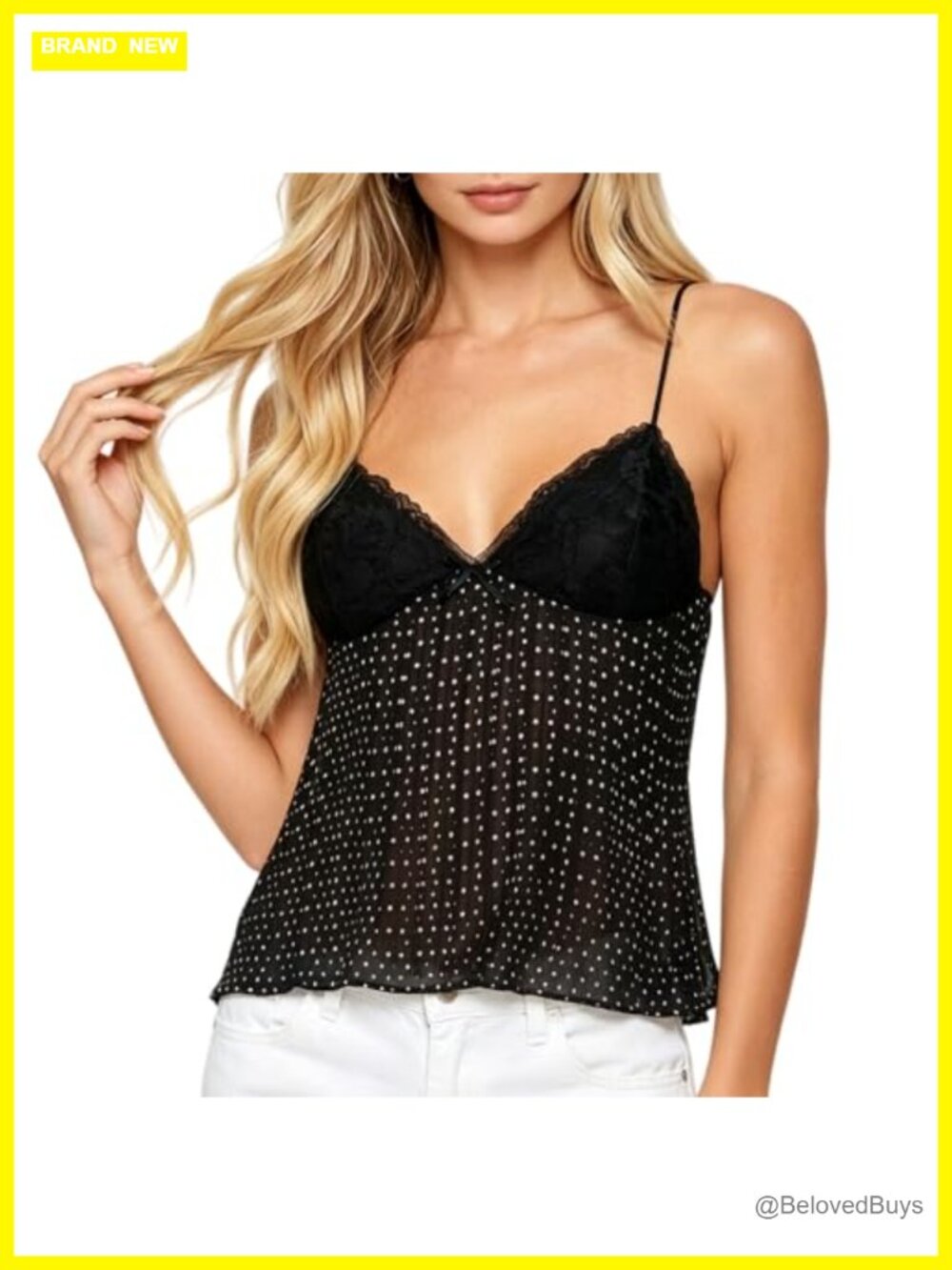 Sheer Lace Tank Top V Neck Sleeveless Ruffle Flowy Spaghetti Strap Babydoll